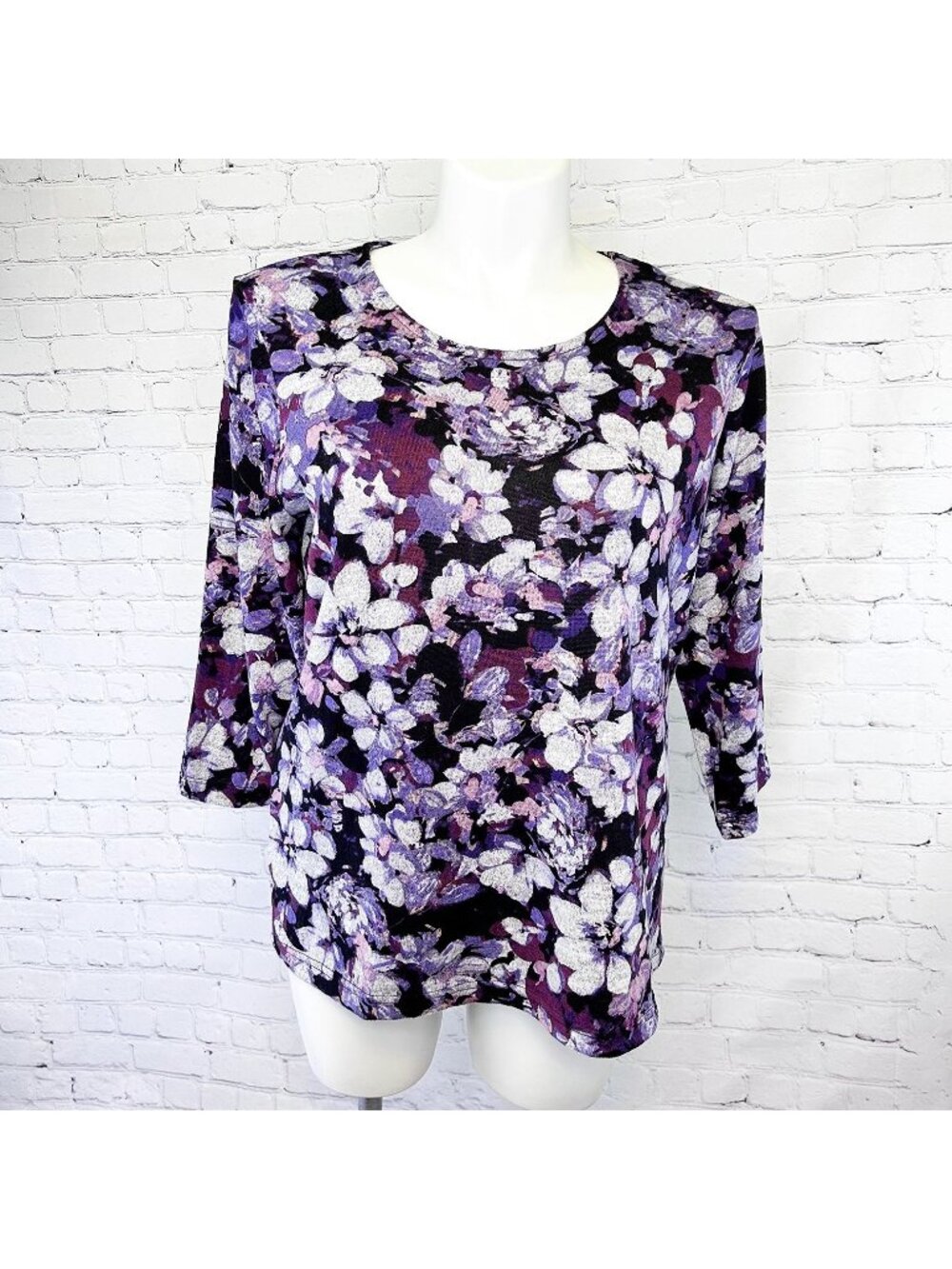 CROFT & BARROW PURPLE FLORAL PRINT LIGHT TUNIC SWEATER - XL